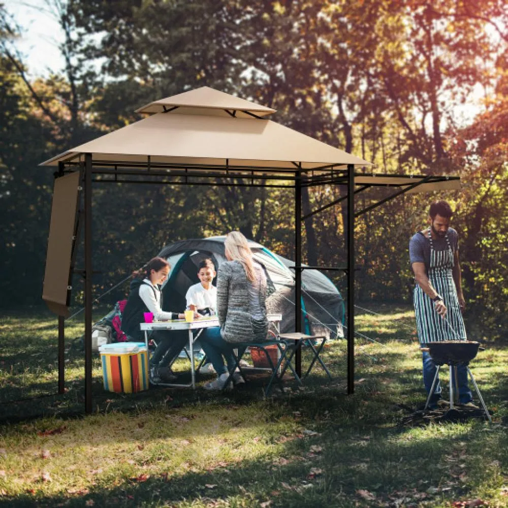 13.5 x 4 Feet Patio BBQ Grill Gazebo Canopy with Dual Side Awnings-Gray