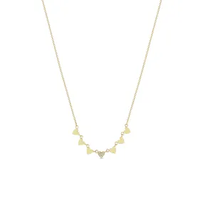 14k 7 Itty Bitty Gold & Pavé Diamond Linked Hearts Necklace