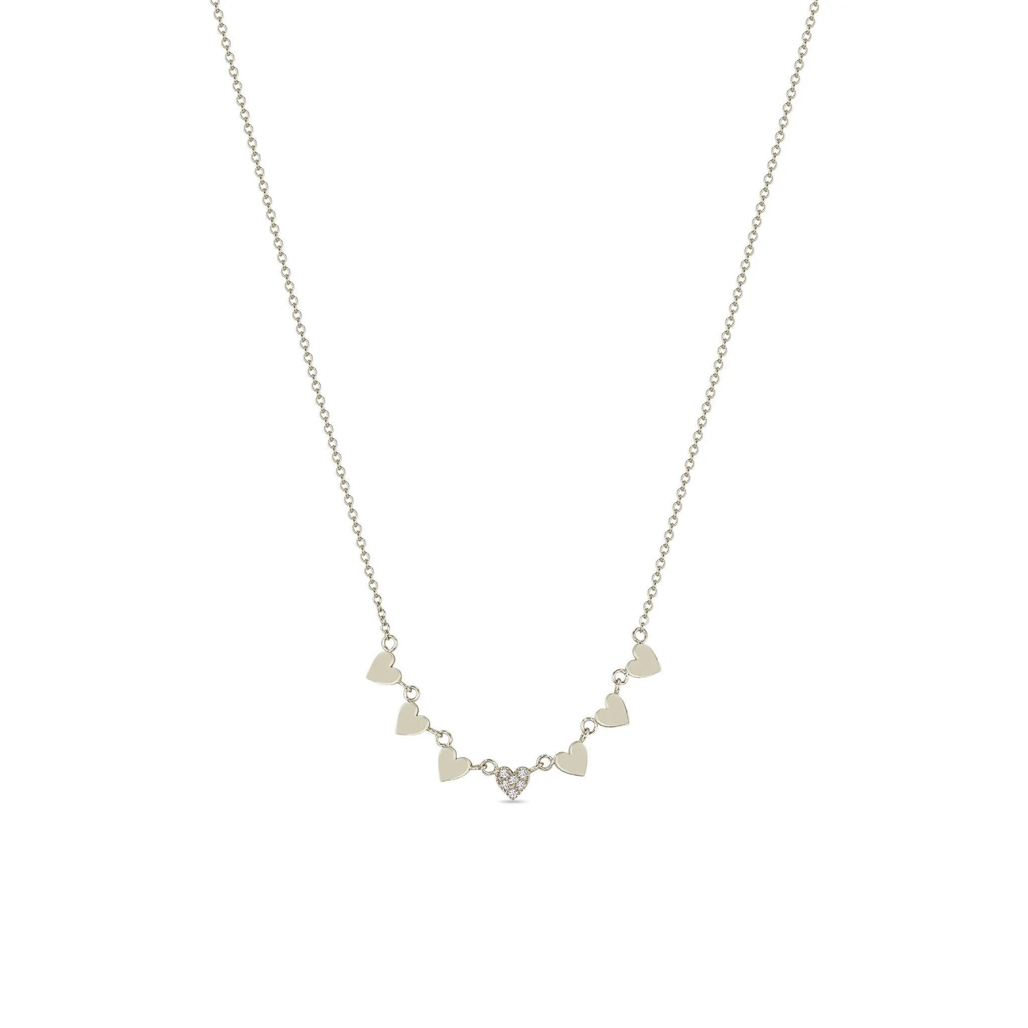 14k 7 Itty Bitty Gold & Pavé Diamond Linked Hearts Necklace