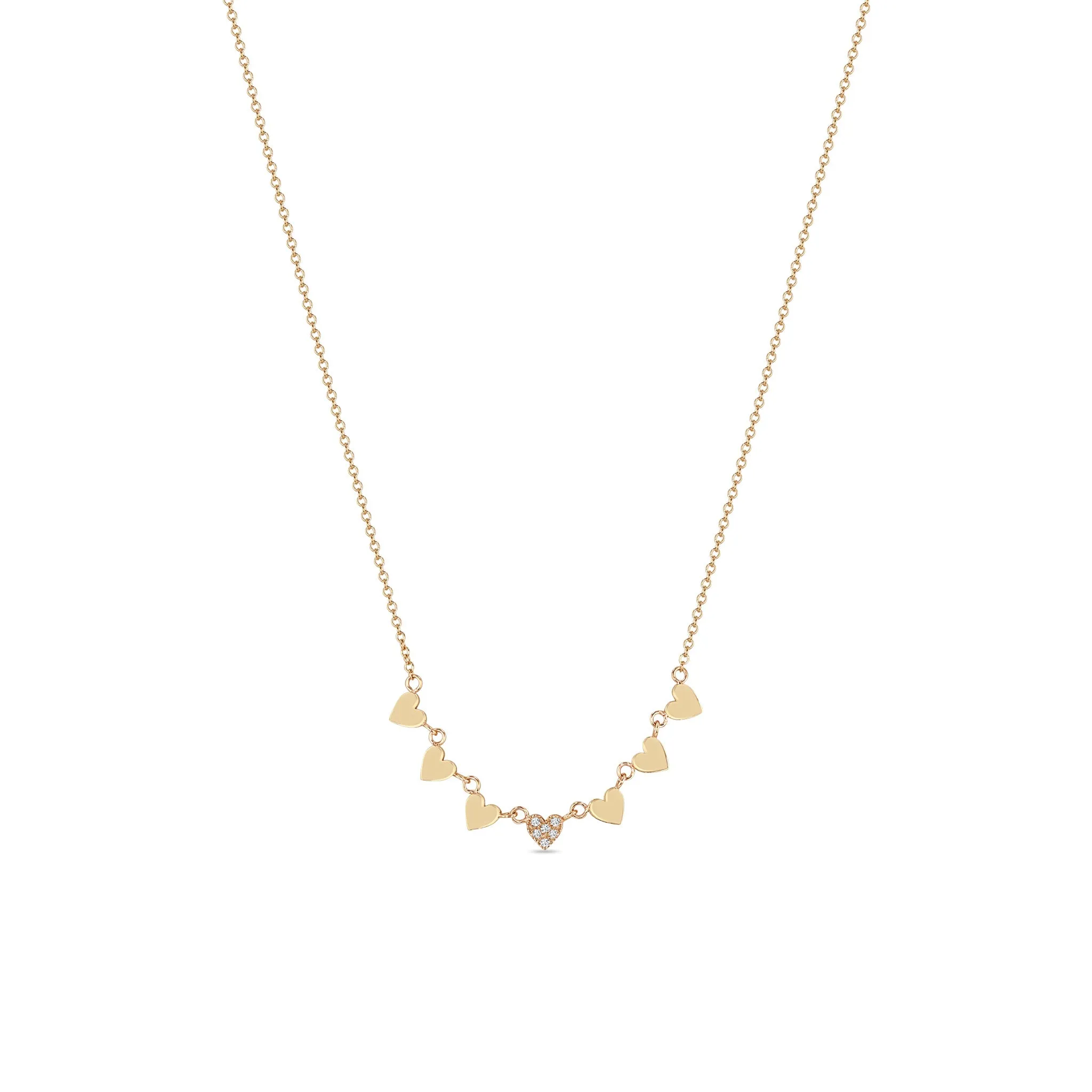 14k 7 Itty Bitty Gold & Pavé Diamond Linked Hearts Necklace