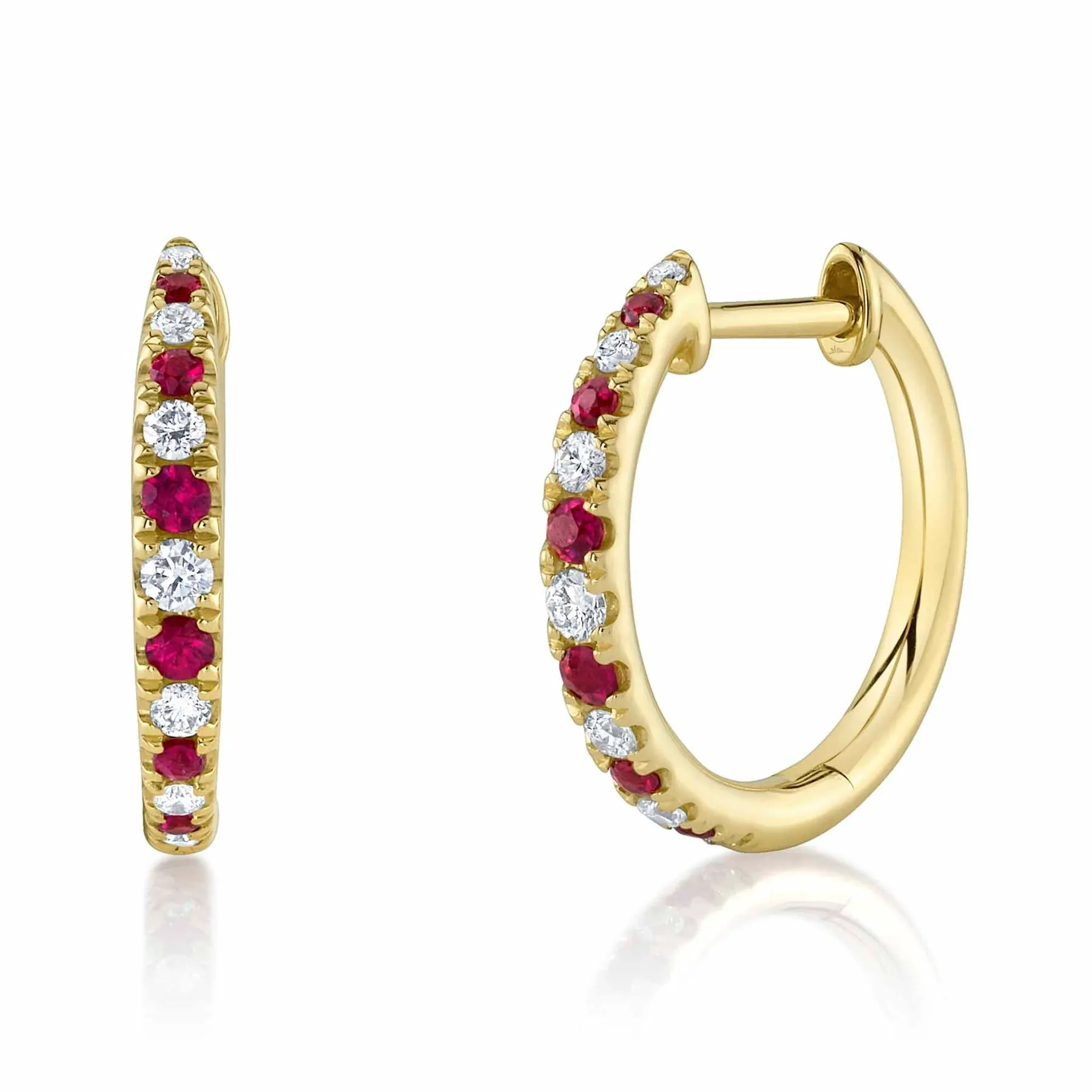 14K Gold Ruby Diamond Hoop Earrings