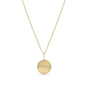 14k Medium Pavé Diamond Line Disc Pendant Necklace