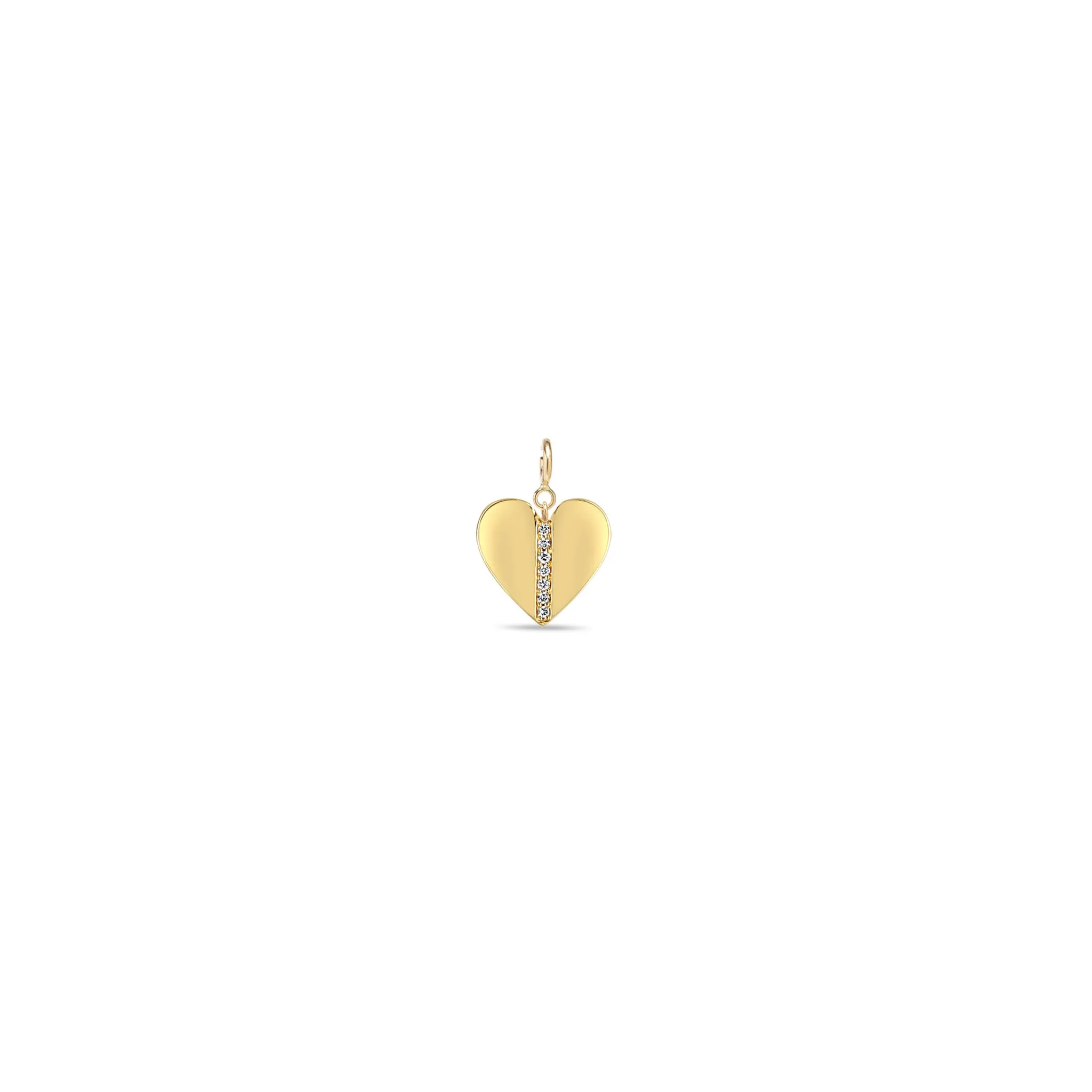 14k Single Pavé Diamond Line Heart Charm Pendant