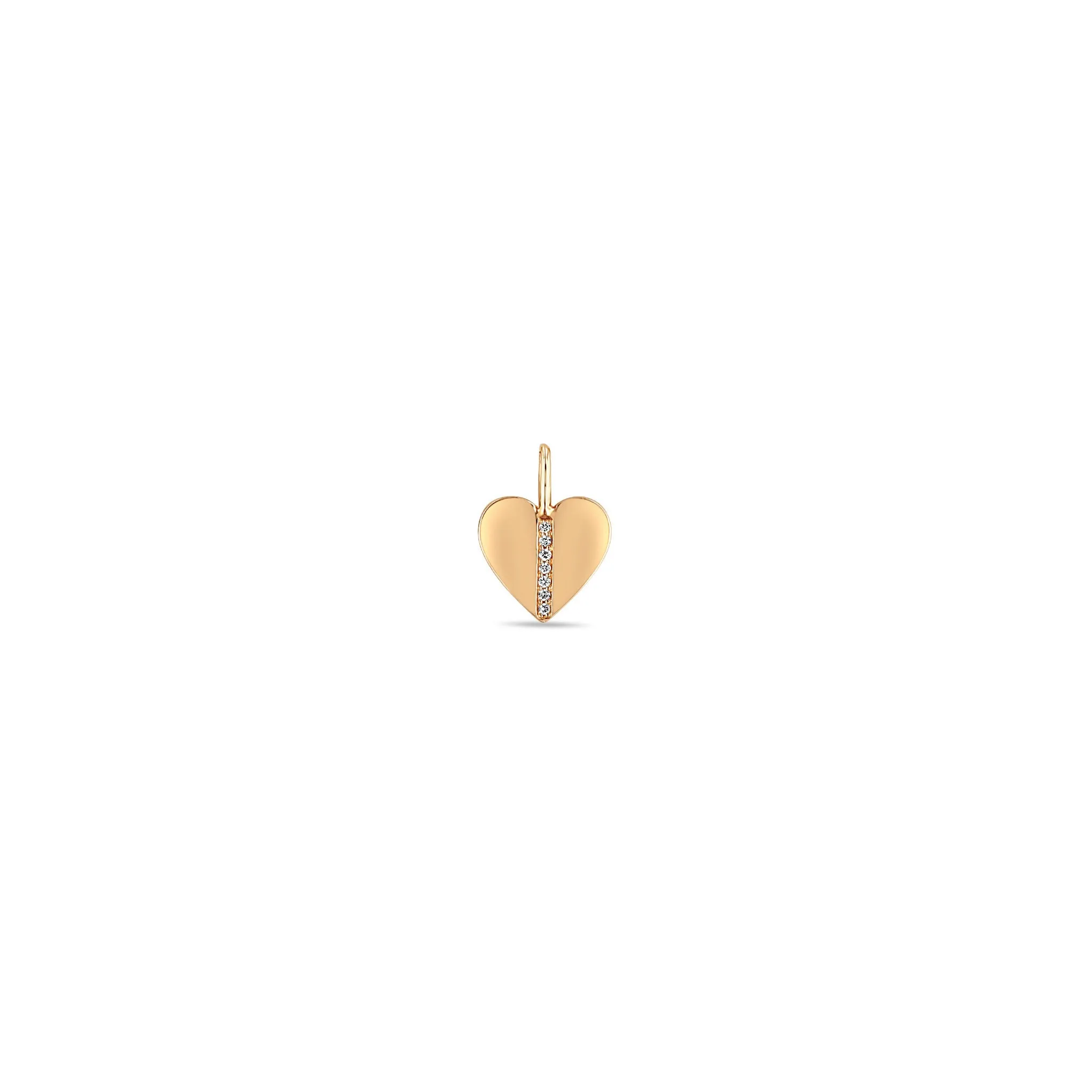 14k Single Pavé Diamond Line Heart Charm Pendant