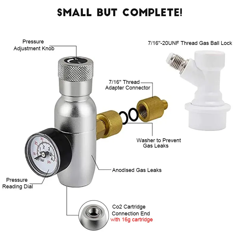 2020 Newest Co2 Charger Kit, 0-60Psi Co2 Regulator Mini Keg Charger With Ball Lock Gas Disconnect Po