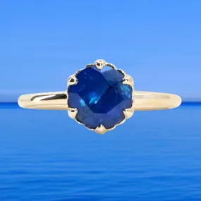 2.23ct Round Royal Blue Sapphire Scallop Cup Solitaire in 14k Yellow Gold