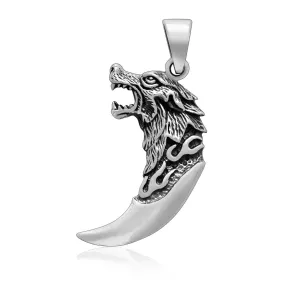 925 Sterling Silver Howling Wolf Tooth Pendant