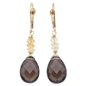 Alwand Vahan 14K Yellow Gold Smoky Quartz& Citrine Leverback Dangle Earrings