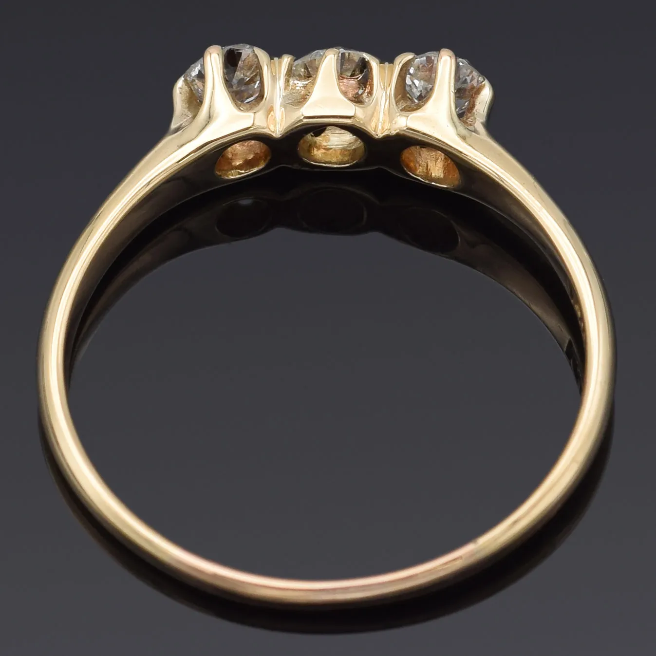 Antique 14K Yellow Gold 0.42 TCW Old Euro Diamond Three-Stone Band Ring