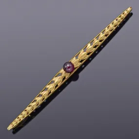 Antique 18K Yellow Gold Garnet Art Deco Bar Brooch Pin 74.5 x 5.0 mm