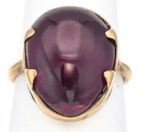 Antique 9K Yellow Gold 11.68 Ct Garnet Pear Cabochon Cocktail Ring   Box