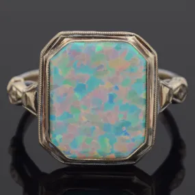 Antique Mounting with New Lab Opal 10K Yellow Gold Cocktail Ring Size 6.25