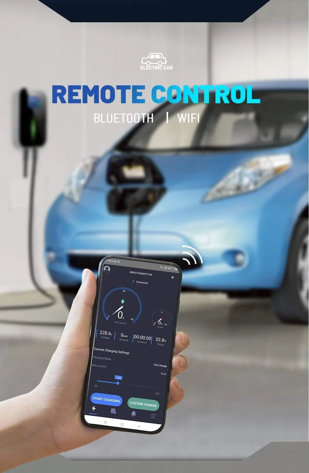 APP EV Charger Electric Vehicle Charging Station Wi-Fi Bluetooth EVSE Wallbox Remote Control Type 2 Cable16A 3Phase IEC 62196-2