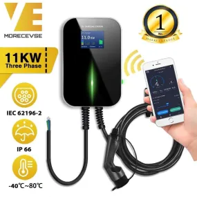 APP EV Charger Electric Vehicle Charging Station Wi-Fi Bluetooth EVSE Wallbox Remote Control Type 2 Cable16A 3Phase IEC 62196-2