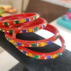 Attractive Kanch Ki Chudiyan Glass Bangles With Multi-Stones