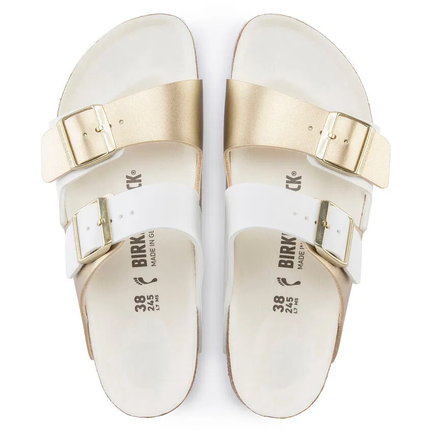 Birkenstock Women's Arizona Split Birko-Flor (White/Gold - Regular Fit)