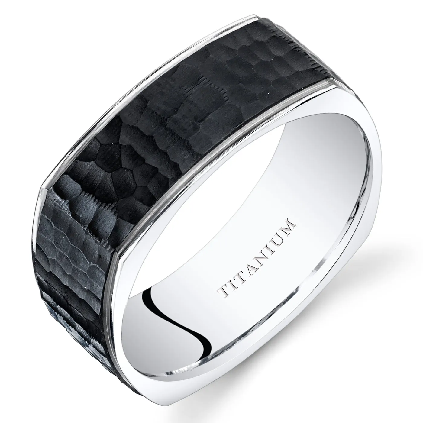 Black Titanium Mens Square Band 8mm Stippled Finish Size 8.5