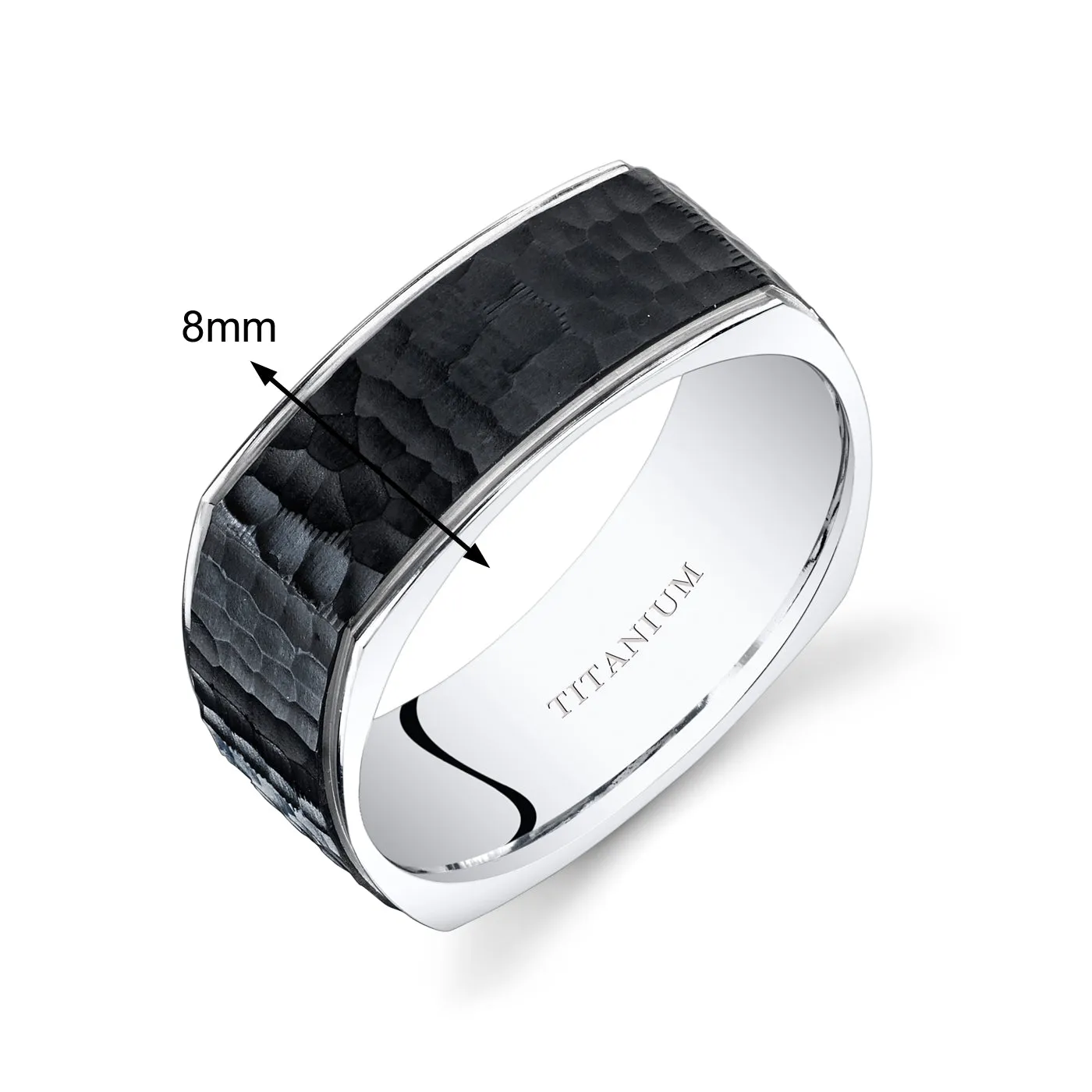 Black Titanium Mens Square Band 8mm Stippled Finish Size 8.5