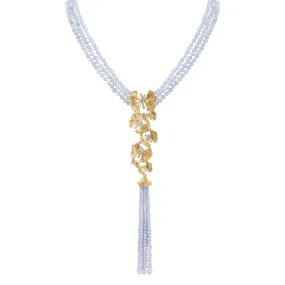 Butterfly Ginkgo Tassel Necklace with Chalcedony and Diamonds