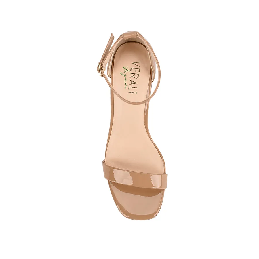 Carly Block Heel Sandals - Dark Camel Patent