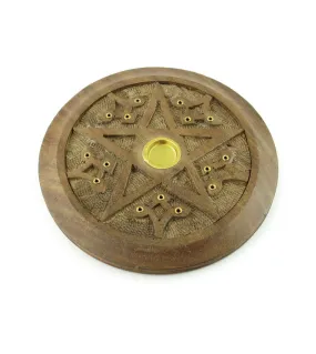 Carved Wood Pentacle Incense Burner