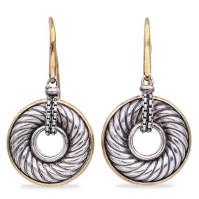 David Yurman Sterling Silver & 18K Yellow Gold Cable Round Disk Dangle Earrings