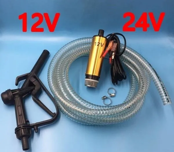 DC 12V/24V Oil Pump Refueling Gun Combination Set Electric Submersible Pump 5 meter Steel Oil Hose Submersible Fuel Pump