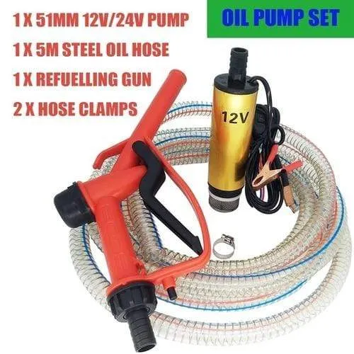 DC 12V/24V Oil Pump Refueling Gun Combination Set Electric Submersible Pump 5 meter Steel Oil Hose Submersible Fuel Pump