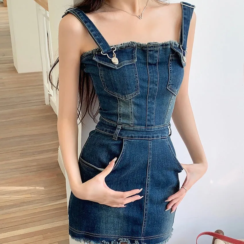 Denim Mock Overall Dress