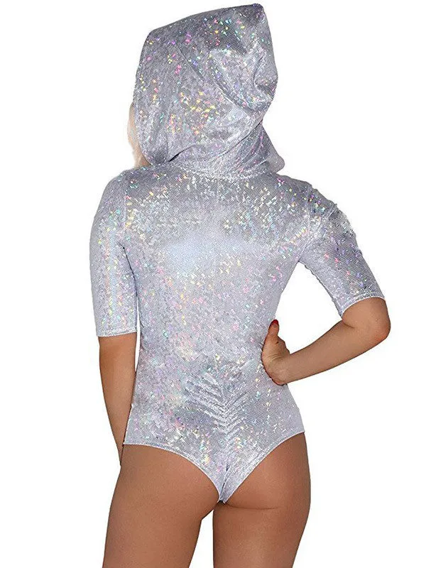 Disco X Cross Hooded Shiny Bodysuit