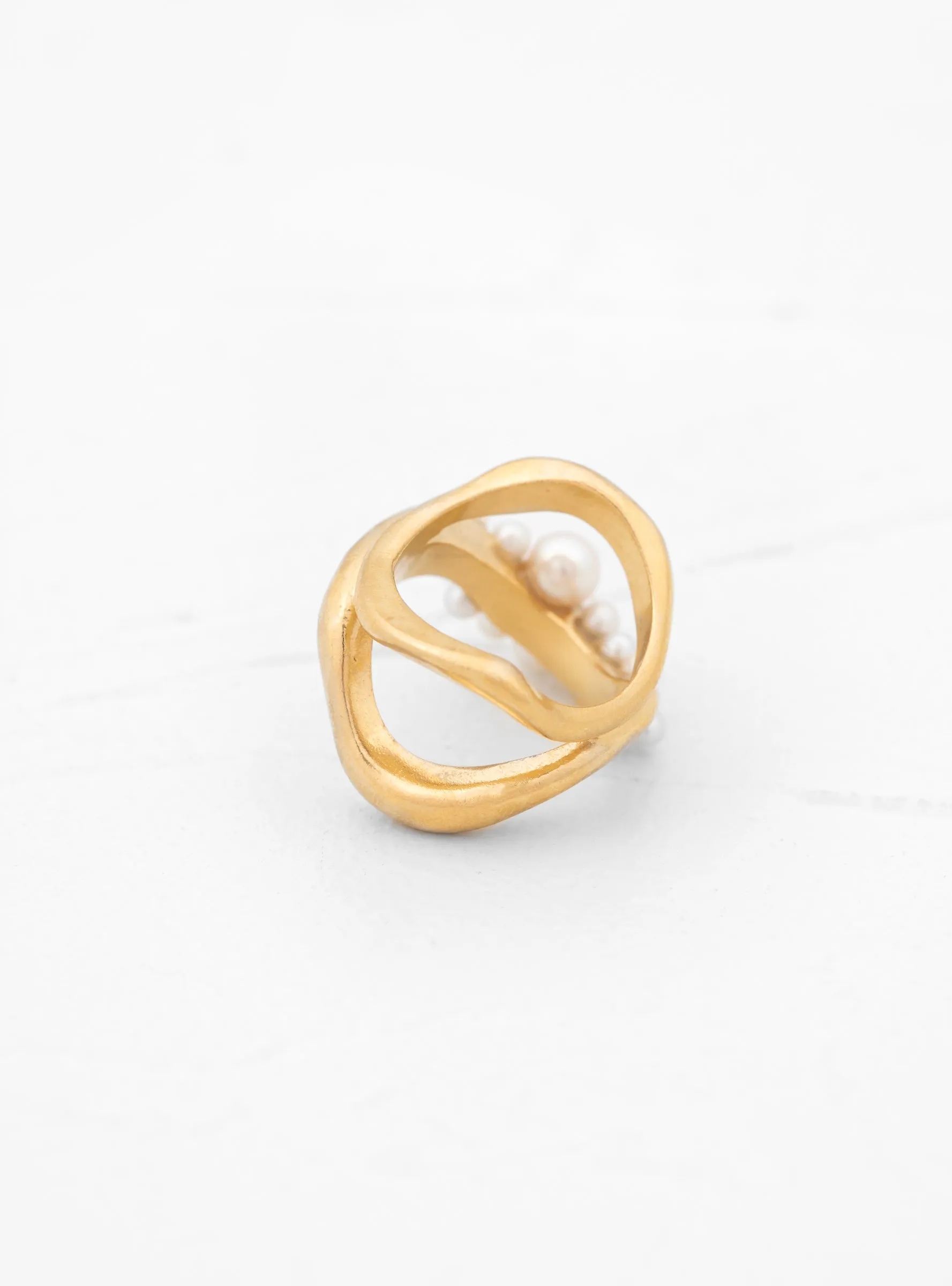 Double Wave Cluster Ring Gold