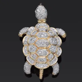 Estate 14K Yellow Gold 0.65 TCW Diamond Articulated Turtle Brooch Pin Pendant