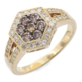 Estate 14K Yellow Gold 0.85 TCW Champagne White Diamond Hexagon Band Ring Size 7