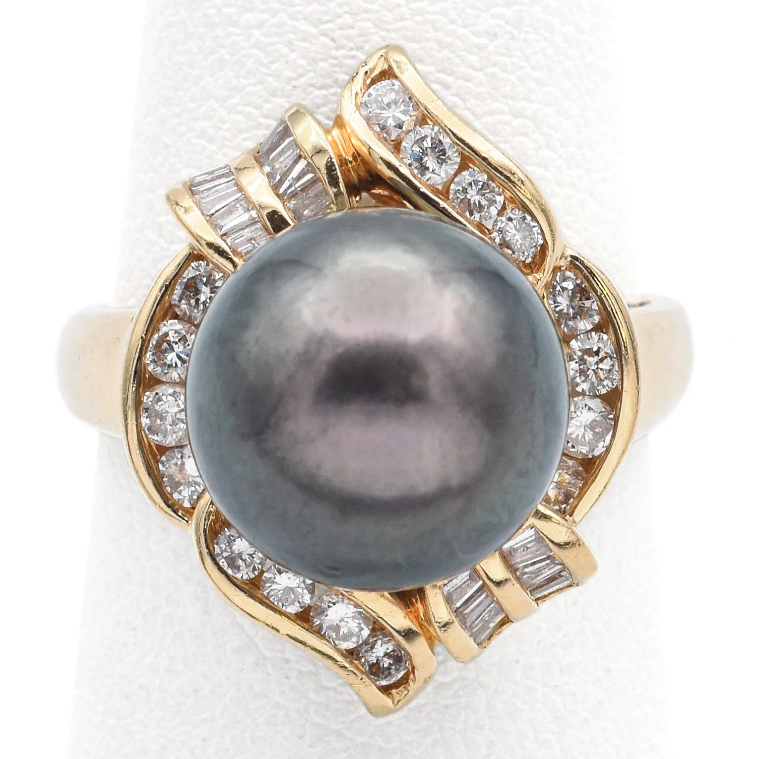 Estate 14K Yellow Gold South Sea Pearl & 0.66 TCW Diamond Cocktail Ring Size 6.5