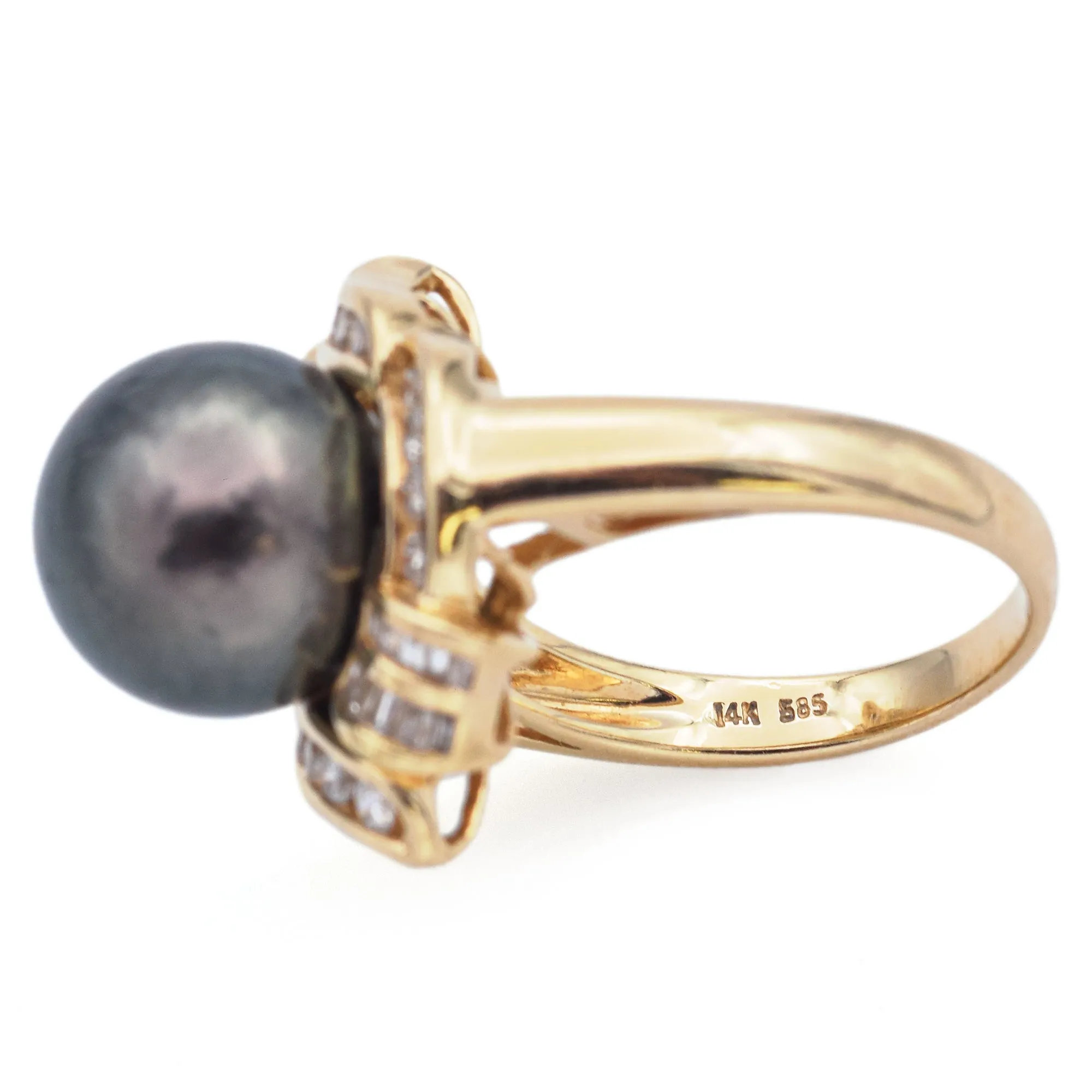 Estate 14K Yellow Gold South Sea Pearl & 0.66 TCW Diamond Cocktail Ring Size 6.5