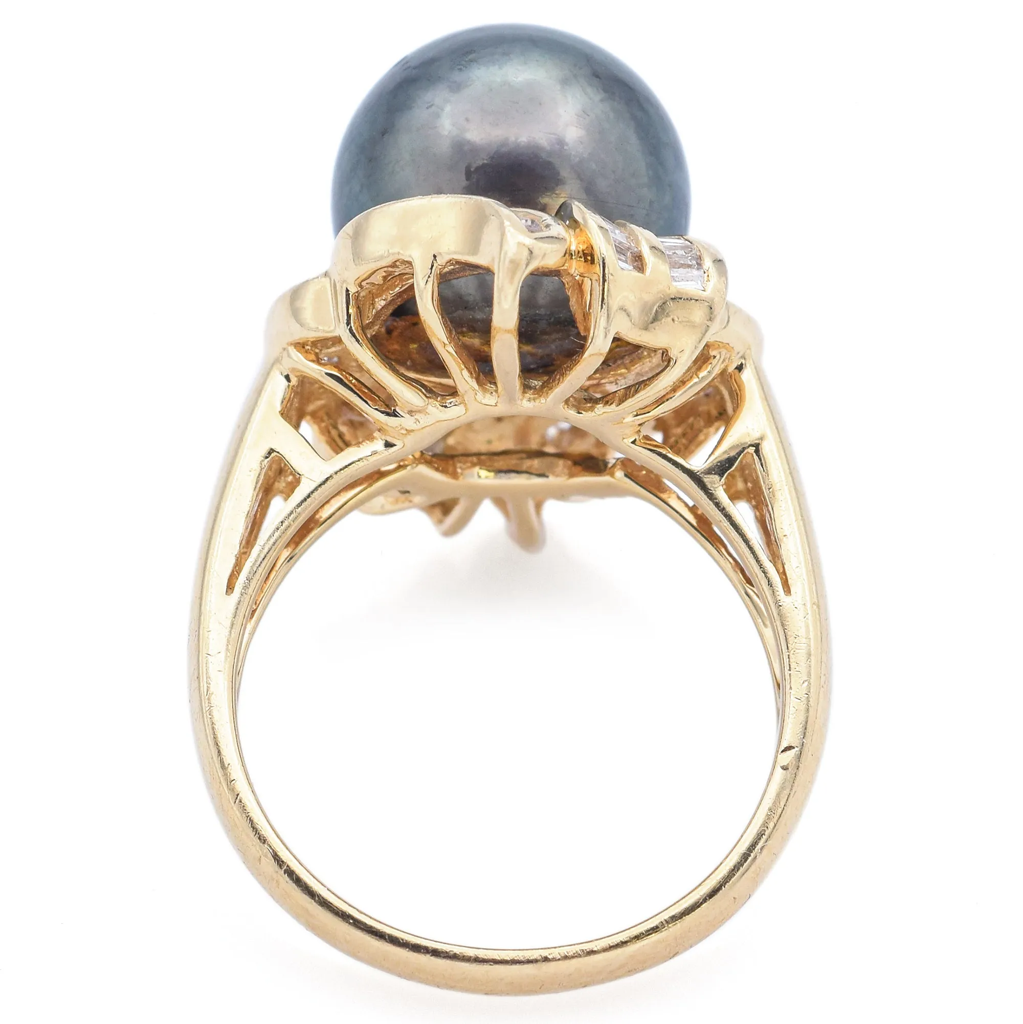 Estate 14K Yellow Gold South Sea Pearl & 0.66 TCW Diamond Cocktail Ring Size 6.5