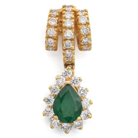 Estate 18K Yellow Gold Emerald & 0.87 TCW Diamond Pendant 24.5 x 9.8 mm