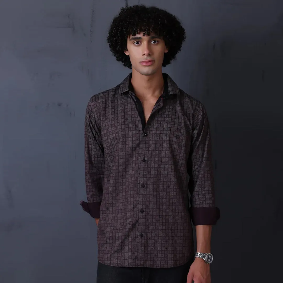 Geometrical Print Casual Shirt Brown Color