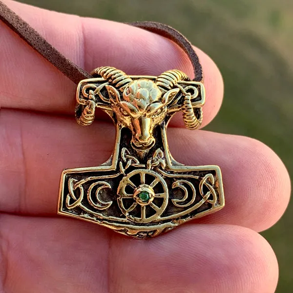 Gold Colored Thor's Hammer w/ Goat Head