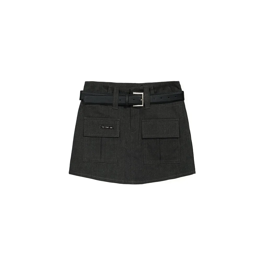 Grey Cargo Belt Skirt