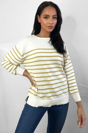 Half Striped Scoop Neck Pullover