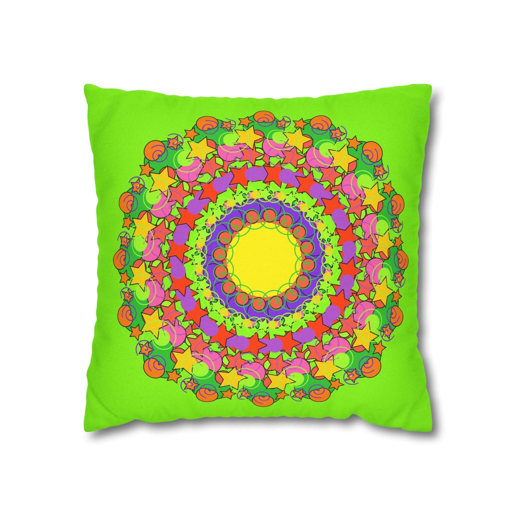 Handmade Mandala Pillowcase for Kids' Bed - Vibrant Green Spiral Design