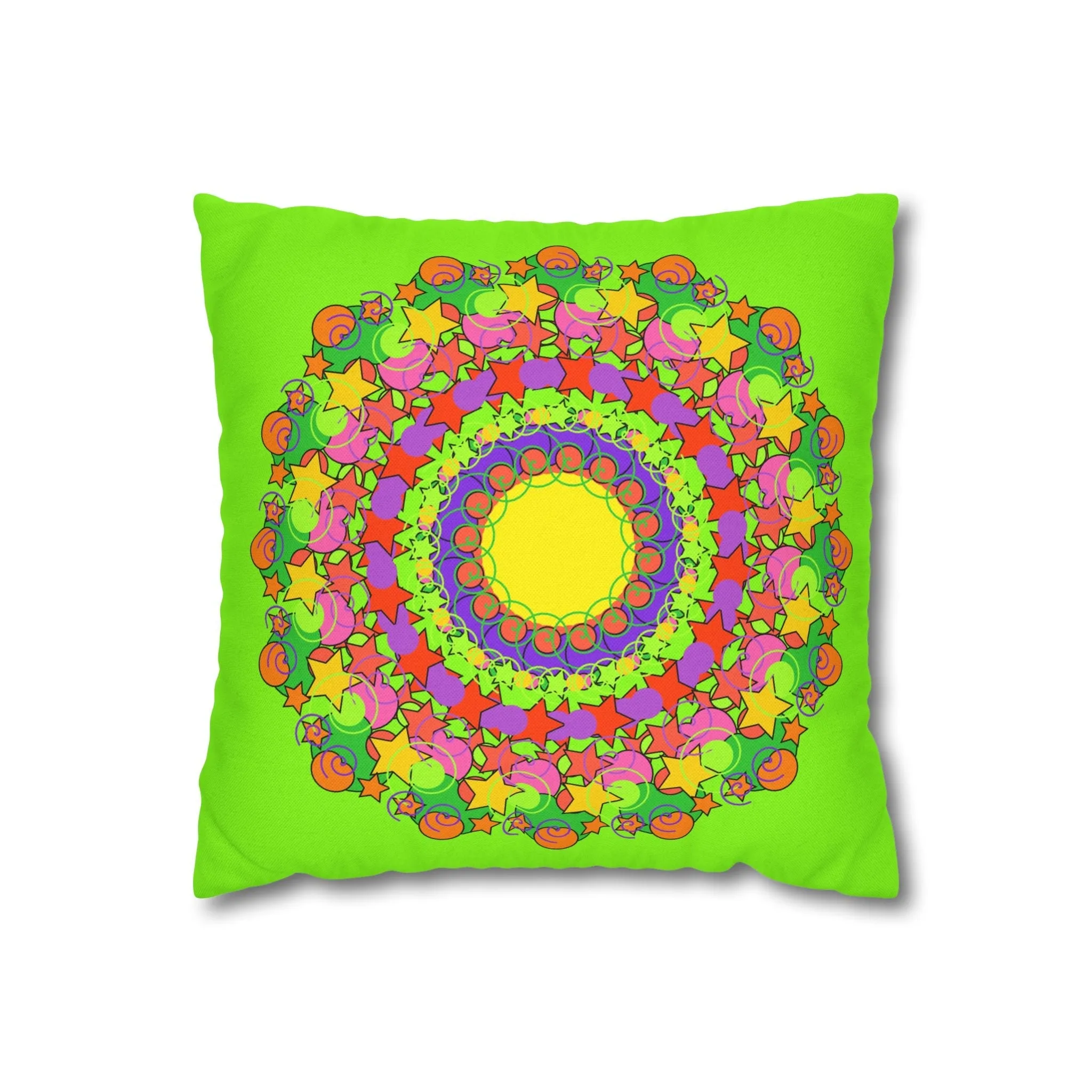 Handmade Mandala Pillowcase for Kids' Bed - Vibrant Green Spiral Design