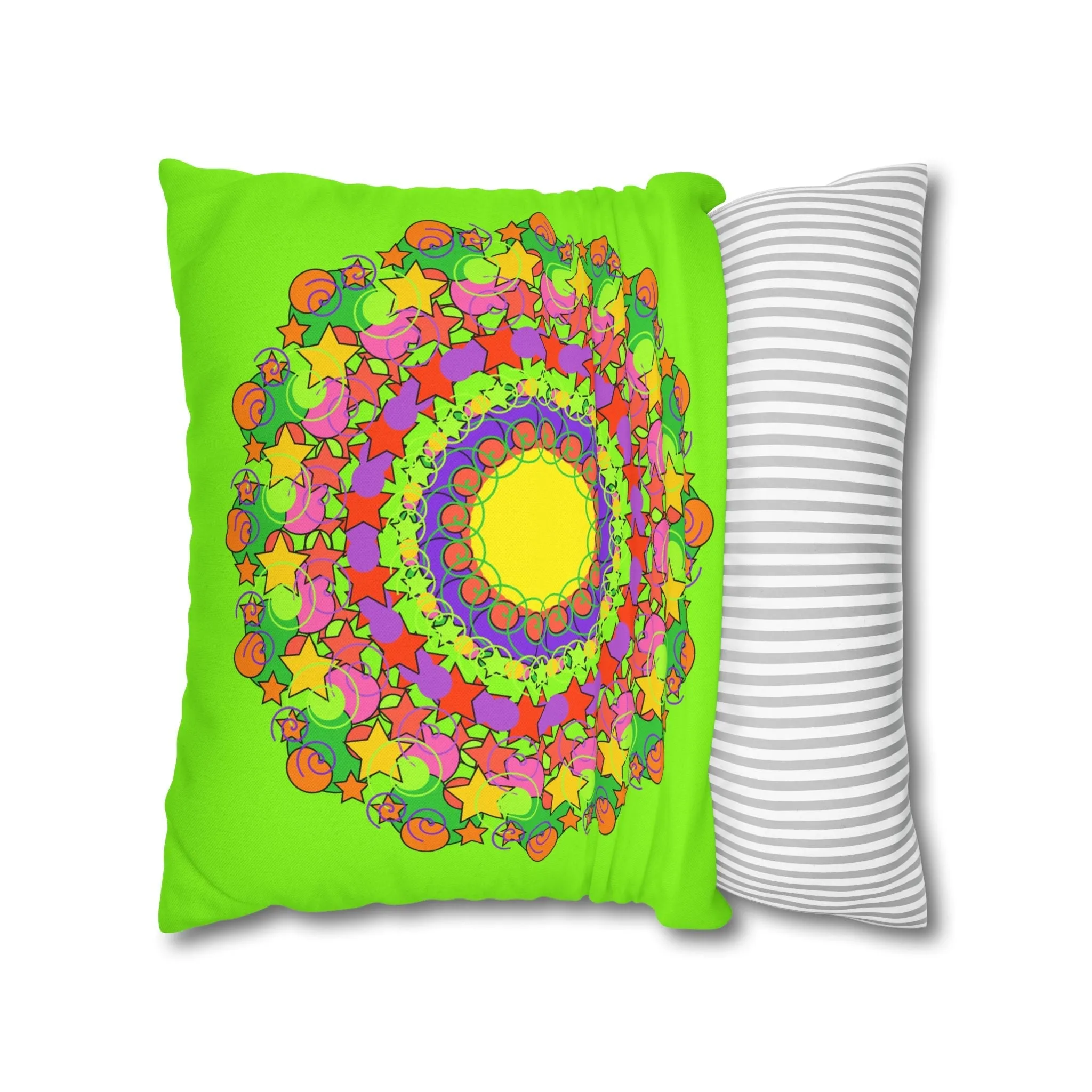 Handmade Mandala Pillowcase for Kids' Bed - Vibrant Green Spiral Design