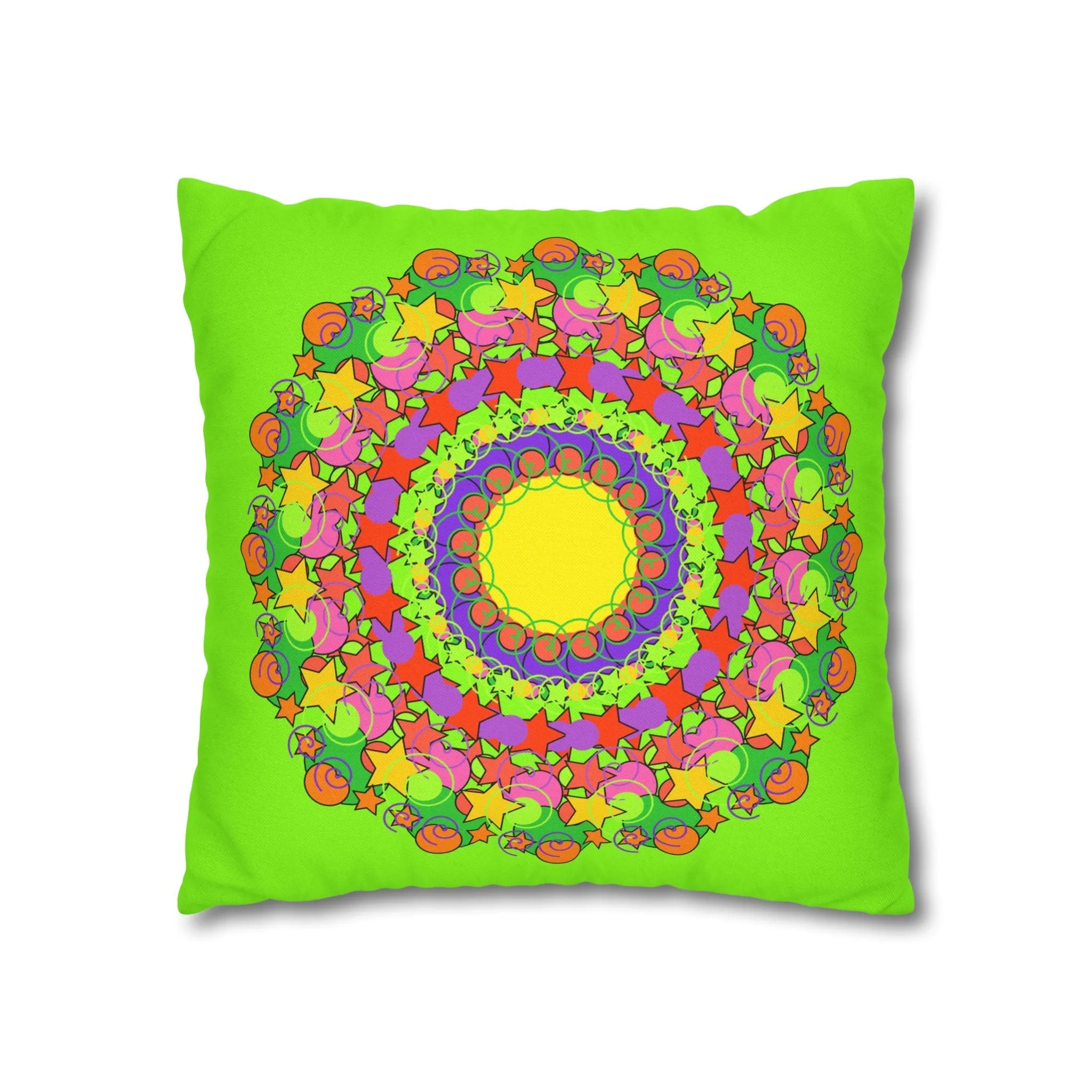 Handmade Mandala Pillowcase for Kids' Bed - Vibrant Green Spiral Design