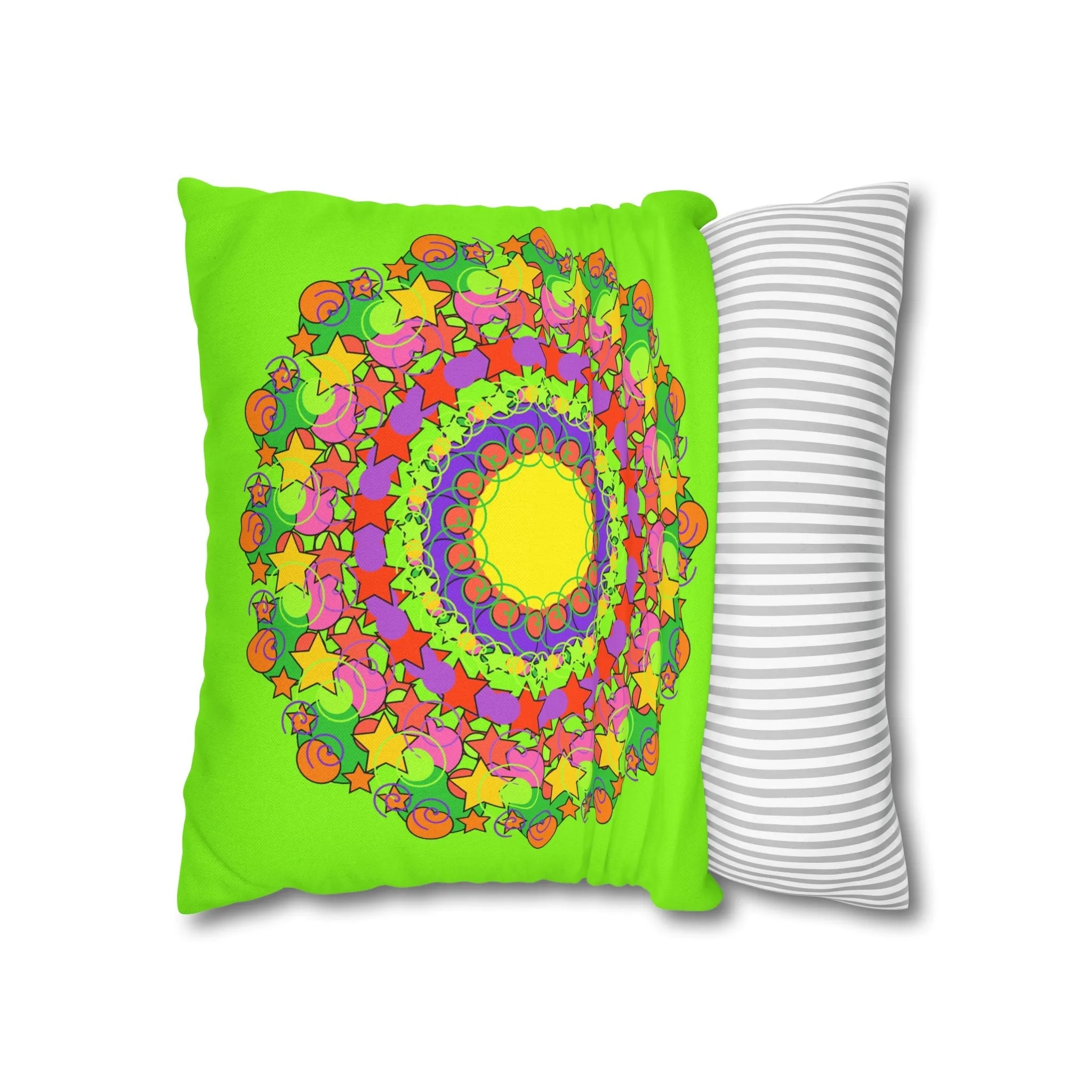 Handmade Mandala Pillowcase for Kids' Bed - Vibrant Green Spiral Design