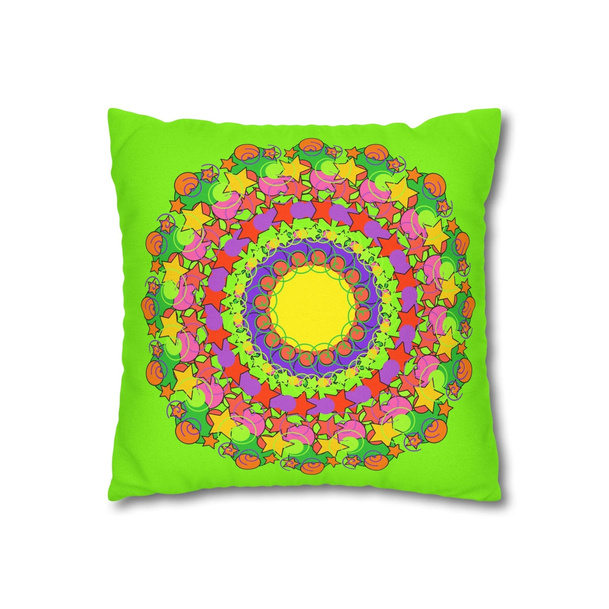 Handmade Mandala Pillowcase for Kids' Bed - Vibrant Green Spiral Design