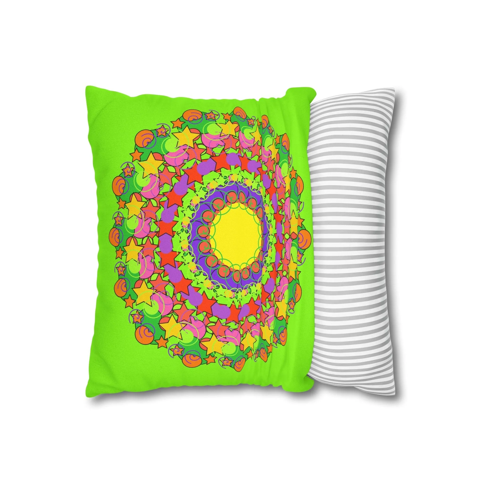 Handmade Mandala Pillowcase for Kids' Bed - Vibrant Green Spiral Design