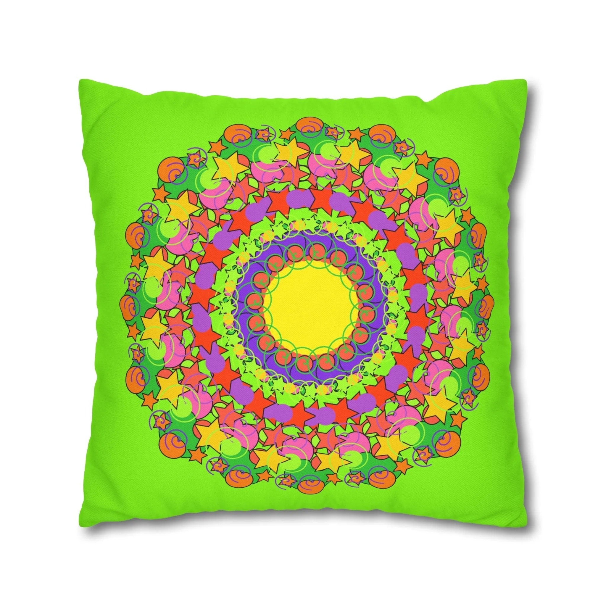 Handmade Mandala Pillowcase for Kids' Bed - Vibrant Green Spiral Design