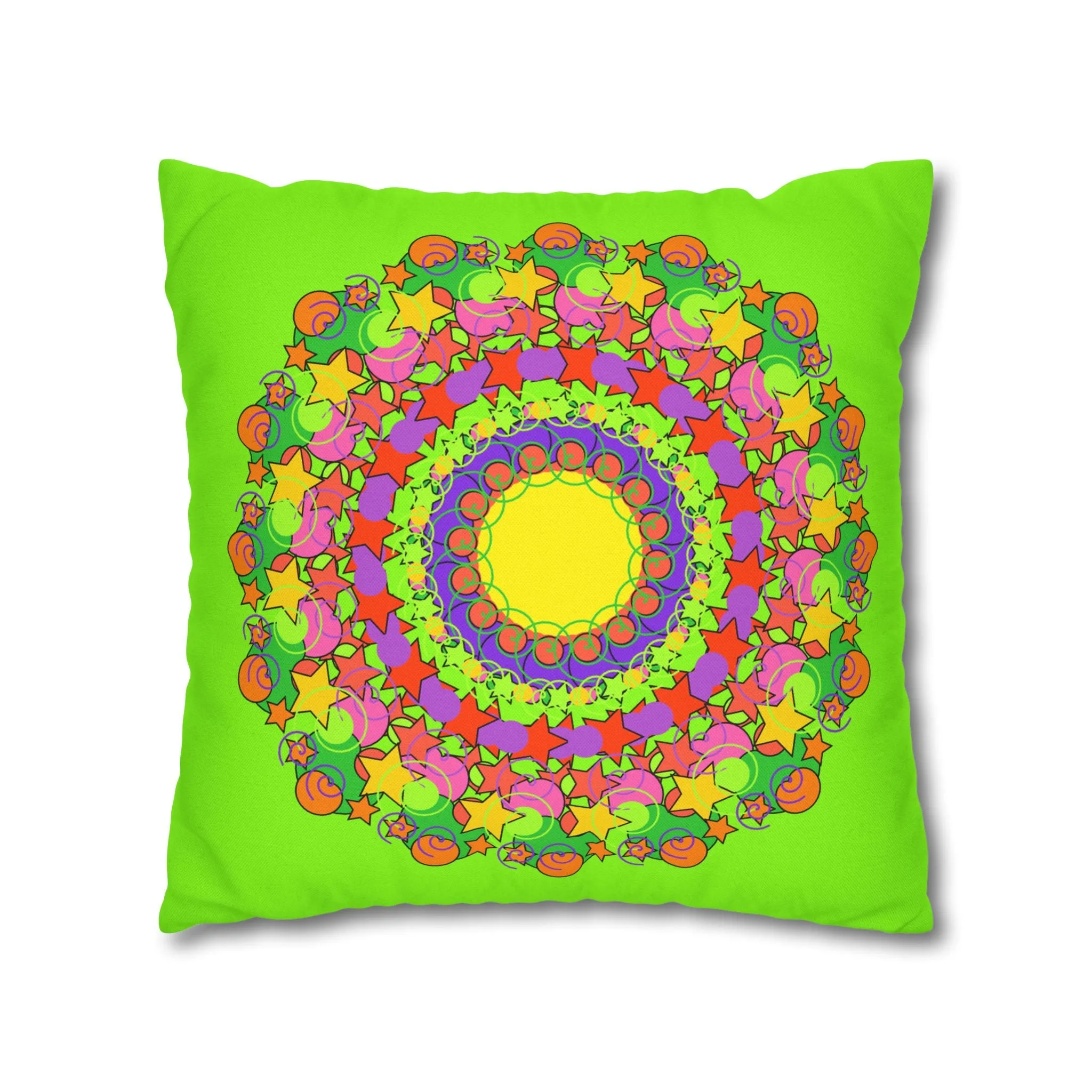 Handmade Mandala Pillowcase for Kids' Bed - Vibrant Green Spiral Design